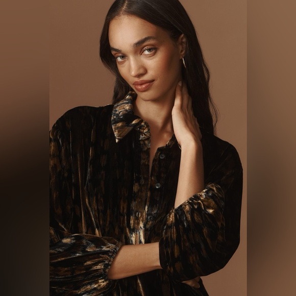 NWT Size XXS - The Bettina Tiered Shirt Dress by Maeve: Mini Velvet Edition - Picture 6 of 16